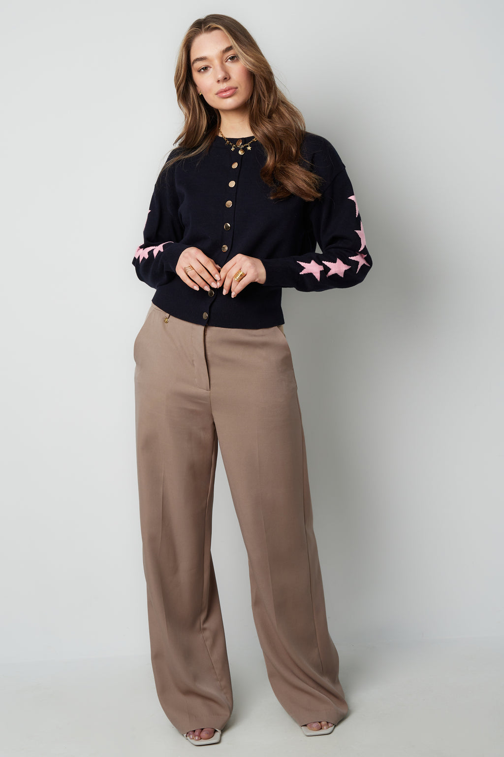 Viskose Strickcardigan Damen Kurzmodell Sternmuster