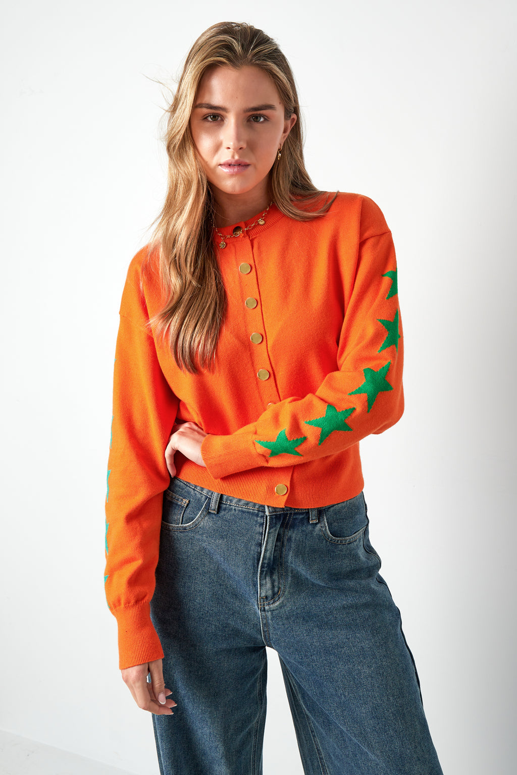 Viskose Strickcardigan Damen Kurzmodell Sternmuster