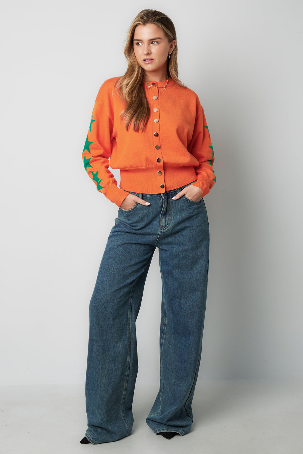 Viskose Strickcardigan Damen Kurzmodell Sternmuster