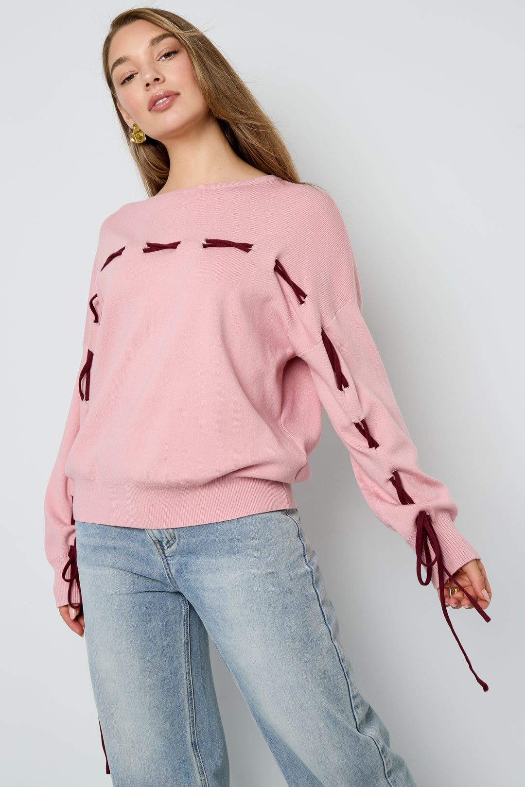 Gestrickte Viskose Damen Pullover Casual Farbkontrast