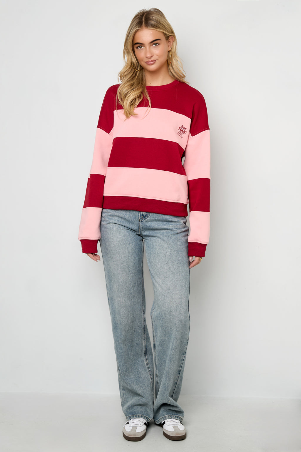 Knitted Cotton Women's Long Sleeve Top Casual Stripes