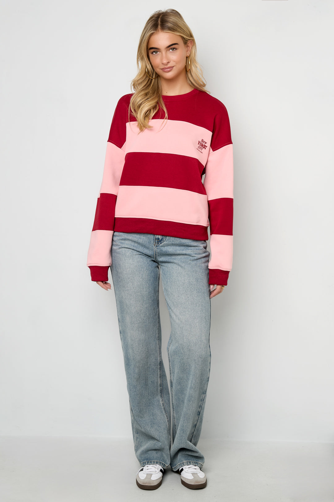 Knitted Cotton Women's Long Sleeve Top Casual Stripes